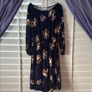 French Grey Blue and Orange Bateau Neck Sundress